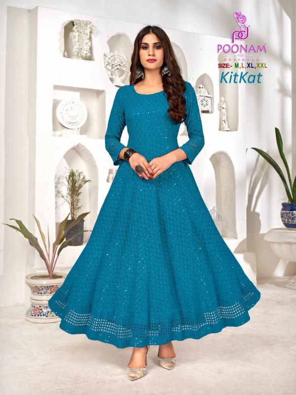 Poonam Kitkat Rayon Fancy Wear Anarkali Kurti Collection